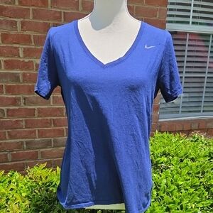 Nike Navy Blue Dri Fit V neck Short Sleeve Tee Size L